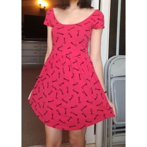 Red Dress with Black Key Pattern